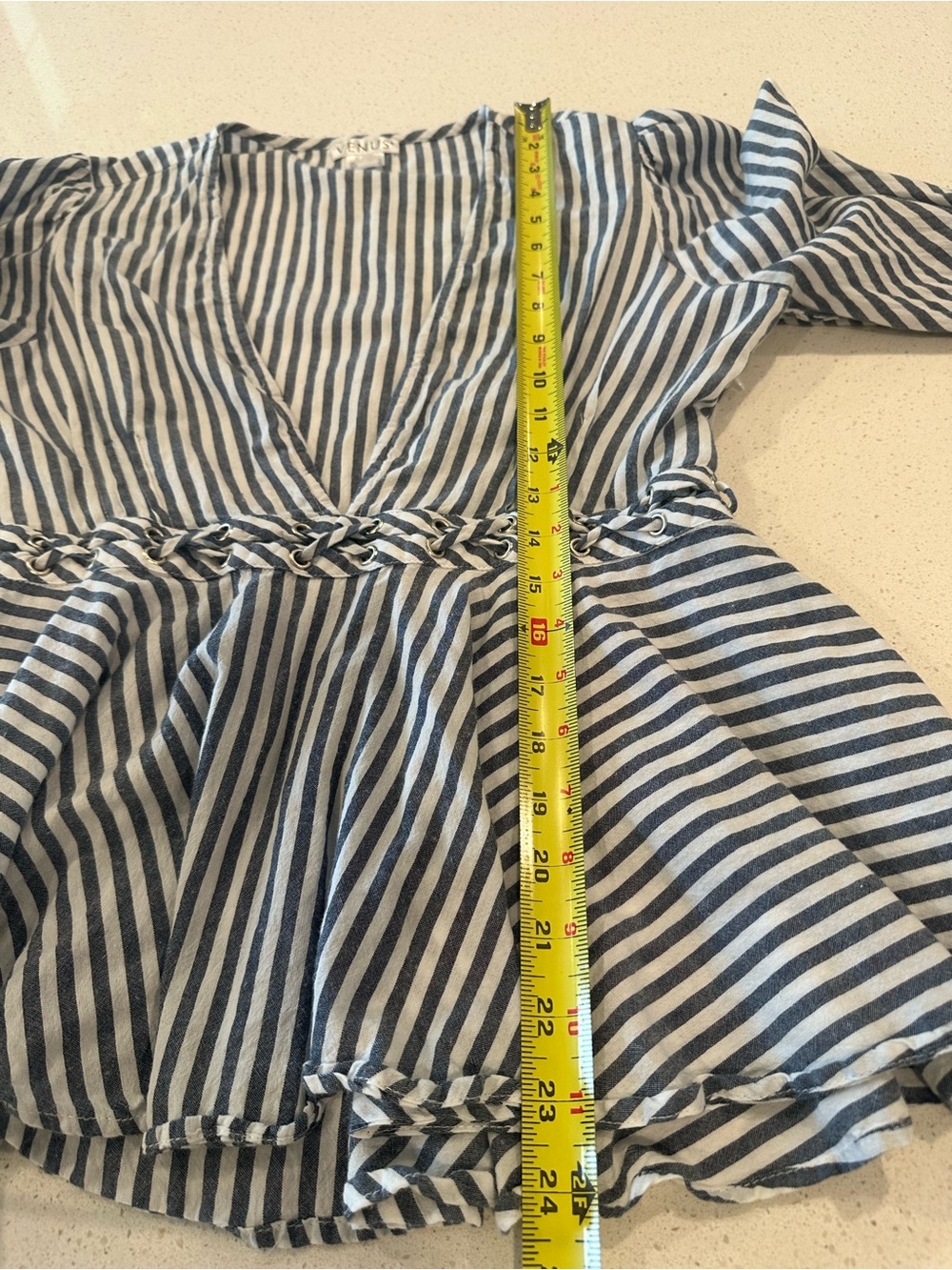 VENUS Navy & White Striped V-Neck Peplum Blouse FITS LIKE A 6 - Picture 7 of 13